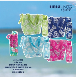 Borsa termica porta pranzo con borraccia in tritan Tinta Unita Vintage Fluo
